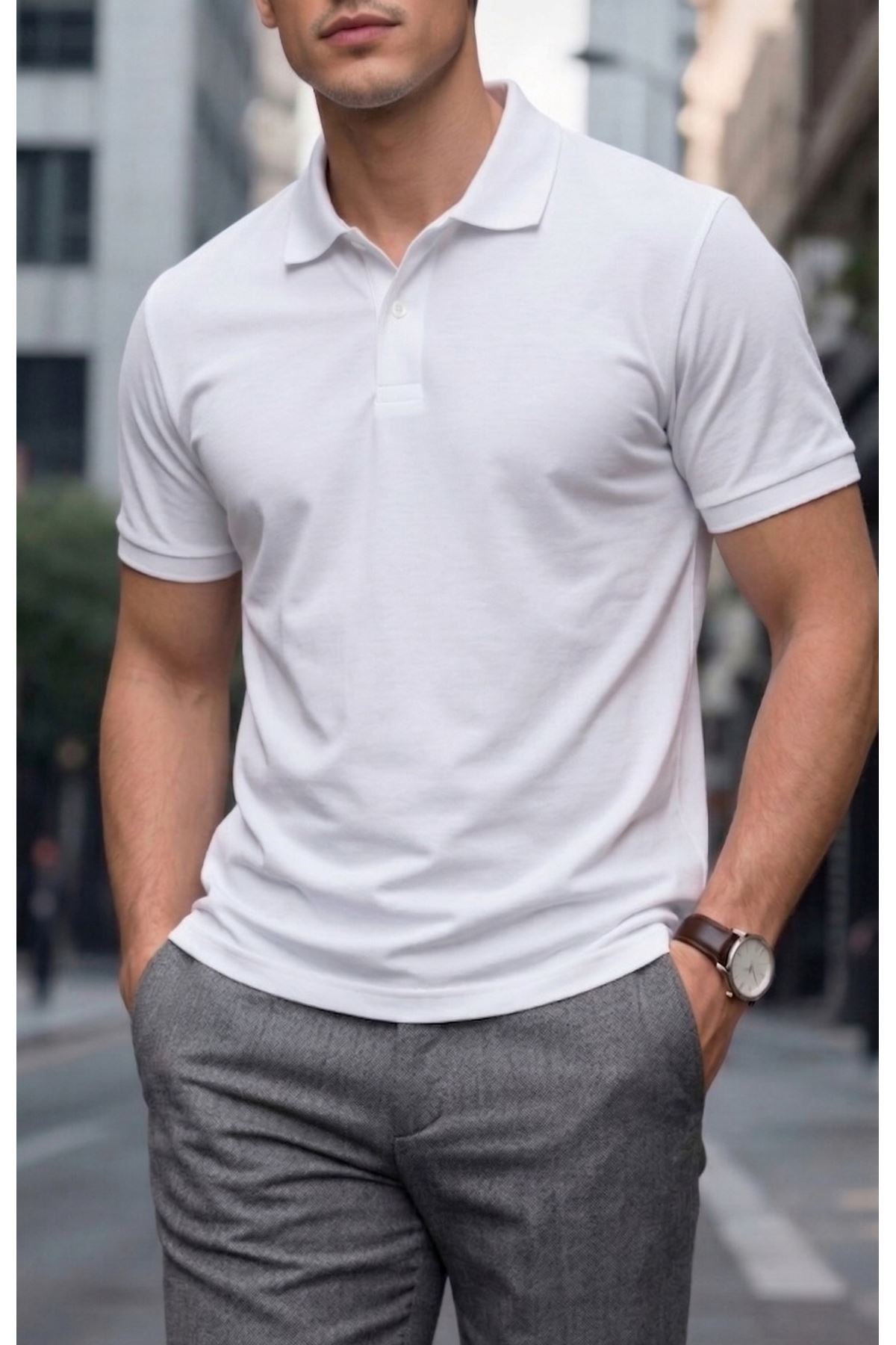 Beyaz Polo Yaka Lakos