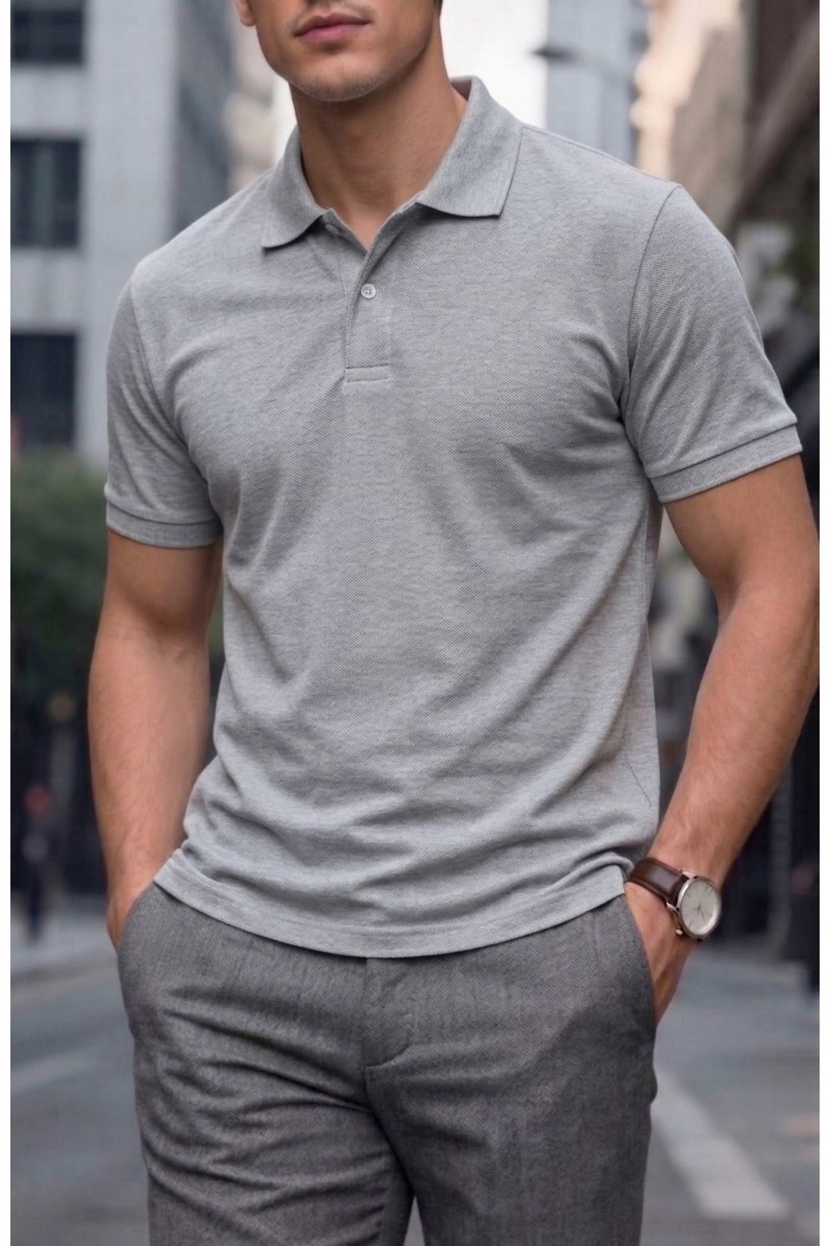 Gri Polo Yaka Tshirt