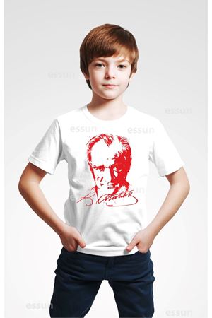 23 Nisan özel Kırmızı Atatürk Baskılı Çocuk Tshirt
