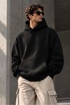 Oversize Unisex Siyah Kapüşonlu Sweatshirt 